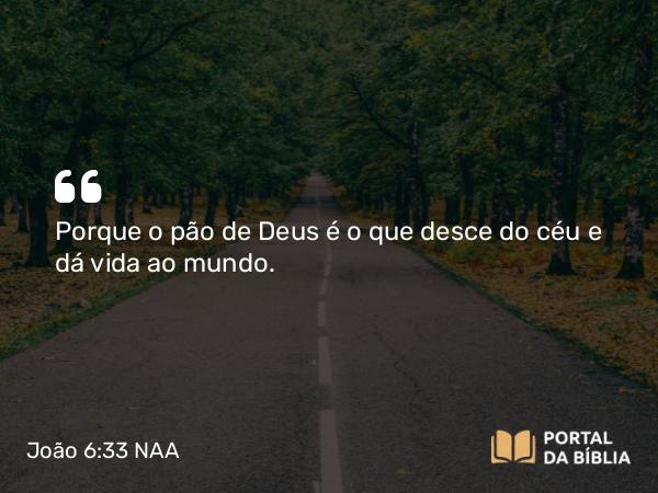 João 6:33 NAA - Porque o pão de Deus é o que desce do céu e dá vida ao mundo.