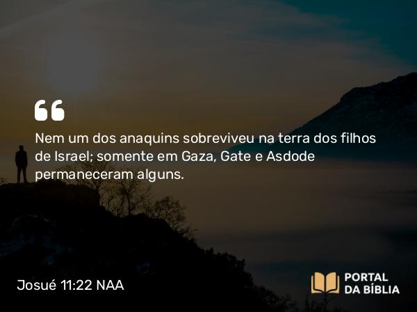 Josué 11:22 NAA - Nem um dos anaquins sobreviveu na terra dos filhos de Israel; somente em Gaza, Gate e Asdode permaneceram alguns.