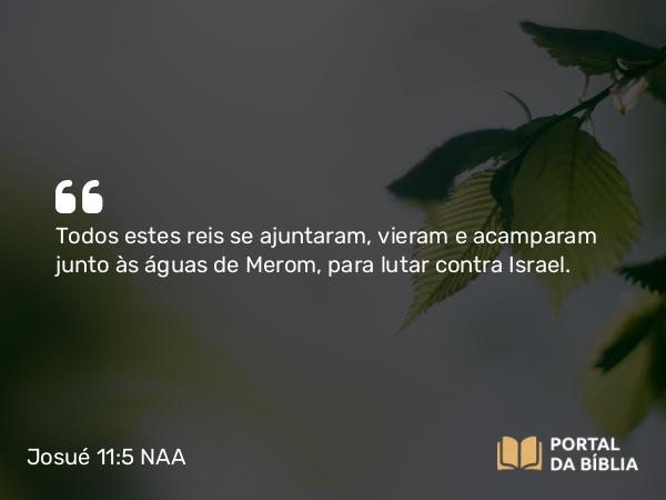 Josué 11:5 NAA - Todos estes reis se ajuntaram, vieram e acamparam junto às águas de Merom, para lutar contra Israel.