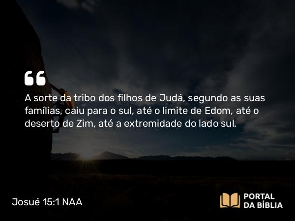 Josué 15:1 NAA - A sorte da tribo dos filhos de Judá, segundo as suas famílias, caiu para o sul, até o limite de Edom, até o deserto de Zim, até a extremidade do lado sul.