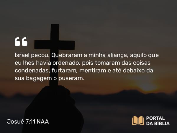 Josué 7:11-13 NAA - Israel pecou. Quebraram a minha aliança, aquilo que eu lhes havia ordenado, pois tomaram das coisas condenadas, furtaram, mentiram e até debaixo da sua bagagem o puseram.