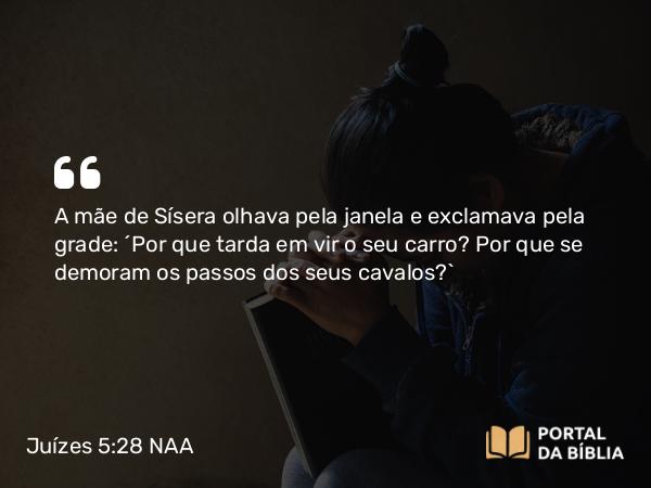 Juízes 5:28 NAA - A mãe de Sísera olhava pela janela e exclamava pela grade: 