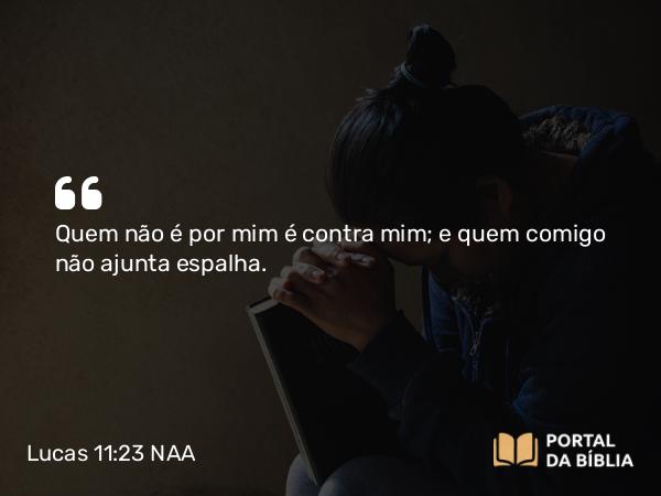 Lucas 11:23 NAA - Quem não é por mim é contra mim; e quem comigo não ajunta espalha.