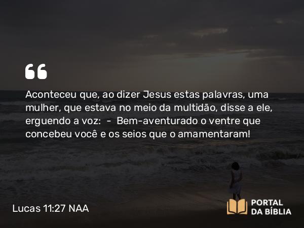 Lucas 11:27-28 NAA - Aconteceu que, ao dizer Jesus estas palavras, uma mulher, que estava no meio da multidão, disse a ele, erguendo a voz: — Bem-aventurado o ventre que concebeu você e os seios que o amamentaram!