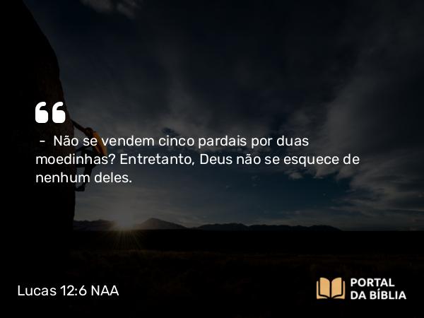 Lucas 12:6 NAA - — Não se vendem cinco pardais por duas moedinhas? Entretanto, Deus não se esquece de nenhum deles.