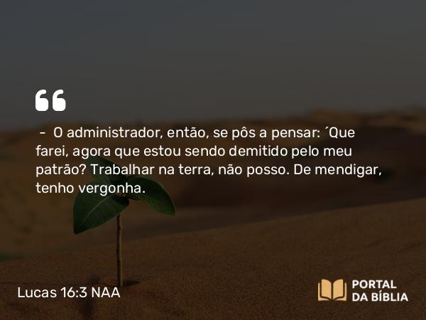 Lucas 16:3 NAA - — O administrador, então, se pôs a pensar: 