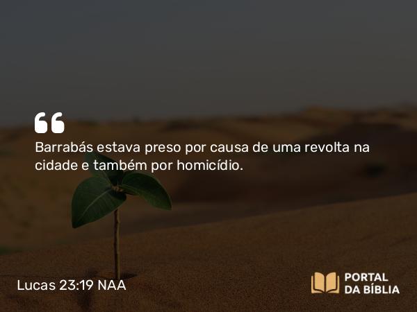 Lucas 23:19 NAA - Barrabás estava preso por causa de uma revolta na cidade e também por homicídio.