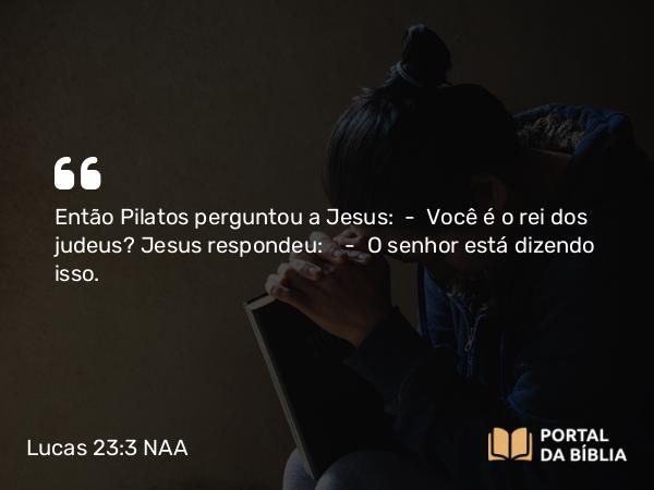 Lucas 23:3 NAA - Então Pilatos perguntou a Jesus: — Você é o rei dos judeus? Jesus respondeu: — O senhor está dizendo isso.