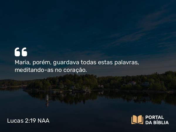 Lucas 2:19 NAA - Maria, porém, guardava todas estas palavras, meditando-as no coração.