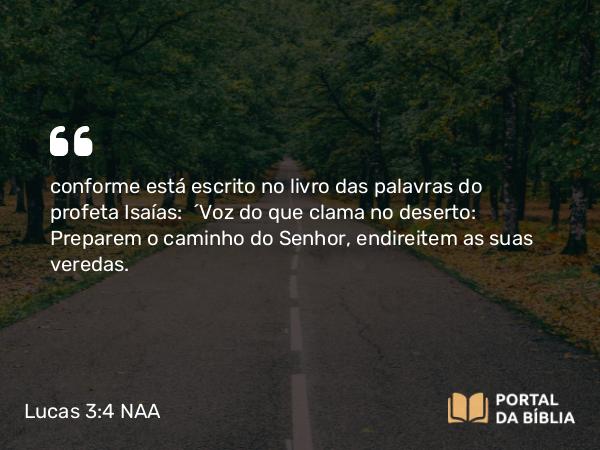 Lucas 3:4-6 NAA - conforme está escrito no livro das palavras do profeta Isaías: 