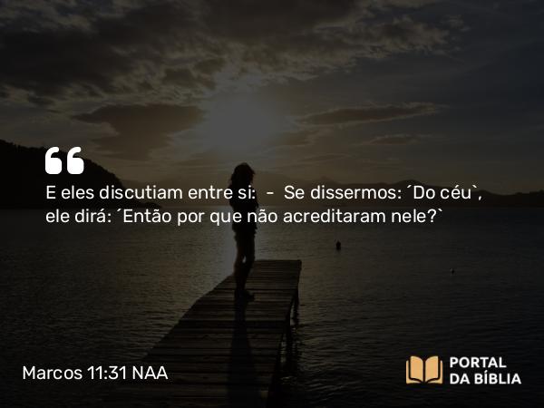 Marcos 11:31 NAA - E eles discutiam entre si: — Se dissermos: 