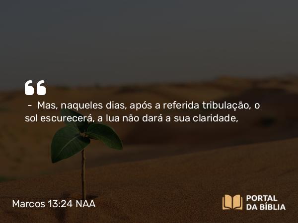 Marcos 13:24 NAA - — Mas, naqueles dias, após a referida tribulação, o sol escurecerá, a lua não dará a sua claridade,