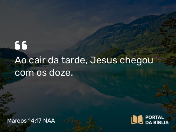 Marcos 14:17-21 NAA - Ao cair da tarde, Jesus chegou com os doze.