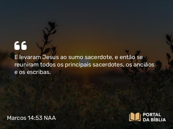 Marcos 14:53-72 NAA - E levaram Jesus ao sumo sacerdote, e então se reuniram todos os principais sacerdotes, os anciãos e os escribas.