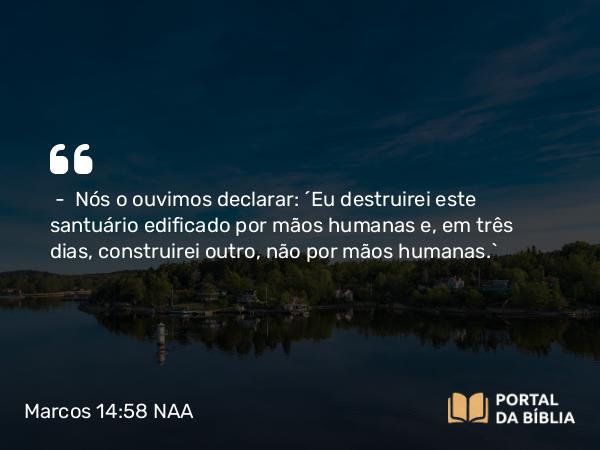 Marcos 14:58 NAA - — Nós o ouvimos declarar: 