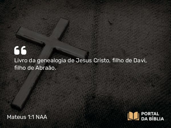 Mateus 1:1-16 NAA - Livro da genealogia de Jesus Cristo, filho de Davi, filho de Abraão.