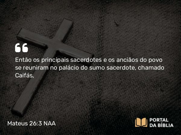 Mateus 26:3 NAA - Então os principais sacerdotes e os anciãos do povo se reuniram no palácio do sumo sacerdote, chamado Caifás,