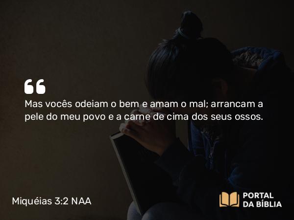 Miquéias 3:2-3 NAA - Mas vocês odeiam o bem e amam o mal; arrancam a pele do meu povo e a carne de cima dos seus ossos.