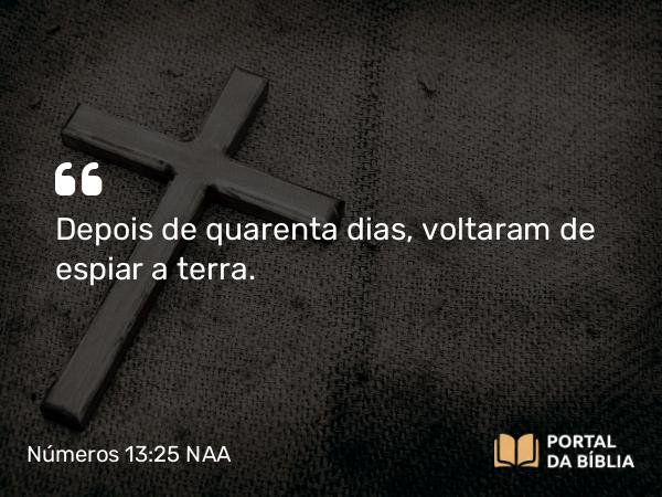 Números 13:25 NAA - Depois de quarenta dias, voltaram de espiar a terra.