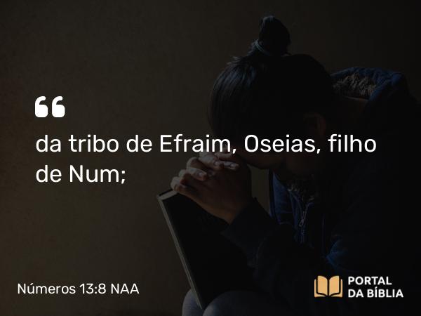 Números 13:8 NAA - da tribo de Efraim, Oseias, filho de Num;