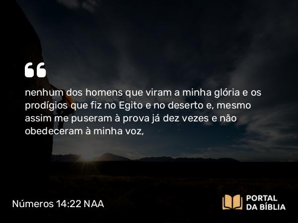 Números 14:22-23 NAA - nenhum dos homens que viram a minha glória e os prodígios que fiz no Egito e no deserto e, mesmo assim me puseram à prova já dez vezes e não obedeceram à minha voz,