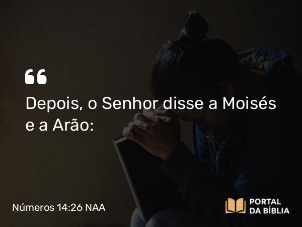 Números 14:26 NAA - Depois, o Senhor disse a Moisés e a Arão: