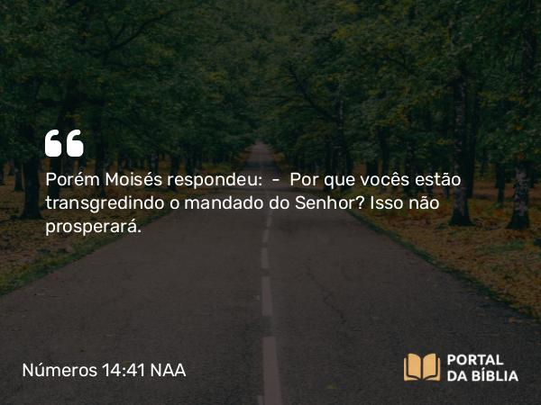 Números 14:41 NAA - Porém Moisés respondeu: — Por que vocês estão transgredindo o mandado do Senhor? Isso não prosperará.