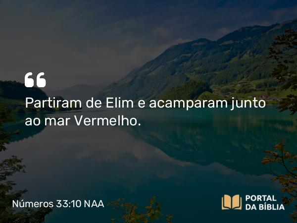 Números 33:10 NAA - Partiram de Elim e acamparam junto ao mar Vermelho.