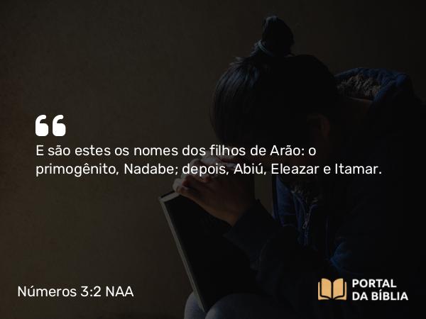 Números 3:2-4 NAA - E são estes os nomes dos filhos de Arão: o primogênito, Nadabe; depois, Abiú, Eleazar e Itamar.