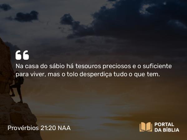 Provérbios 21:20 NAA - Na casa do sábio há tesouros preciosos e o suficiente para viver, mas o tolo desperdiça tudo o que tem.