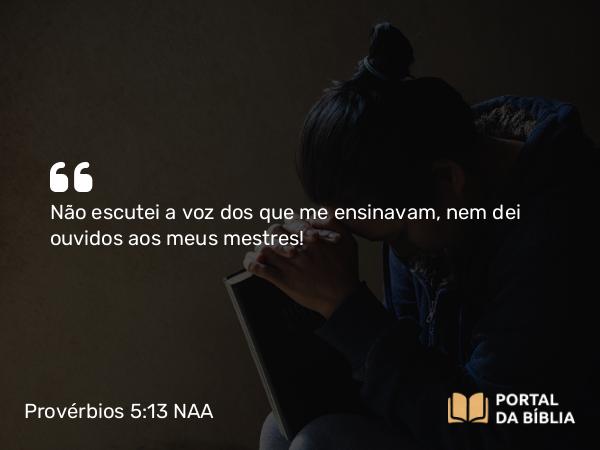 Provérbios 5:13 NAA - Não escutei a voz dos que me ensinavam, nem dei ouvidos aos meus mestres!