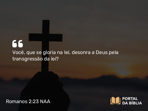 Romanos 2:23 NAA - Você, que se gloria na lei, desonra a Deus pela transgressão da lei?