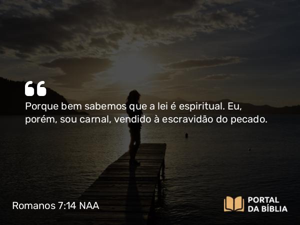 Romanos 7:14 NAA - Porque bem sabemos que a lei é espiritual. Eu, porém, sou carnal, vendido à escravidão do pecado.