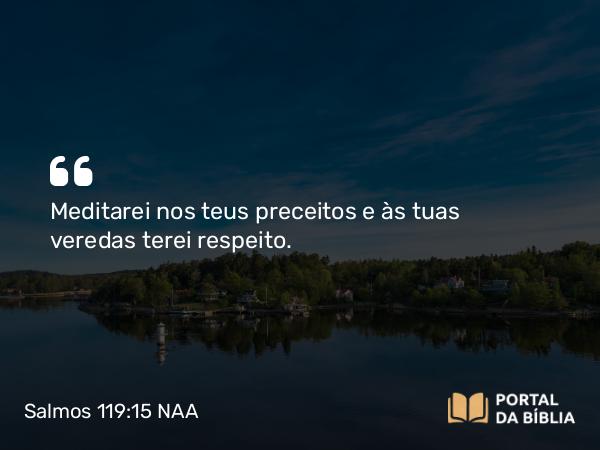 Salmos 119:15 NAA - Meditarei nos teus preceitos e às tuas veredas terei respeito.