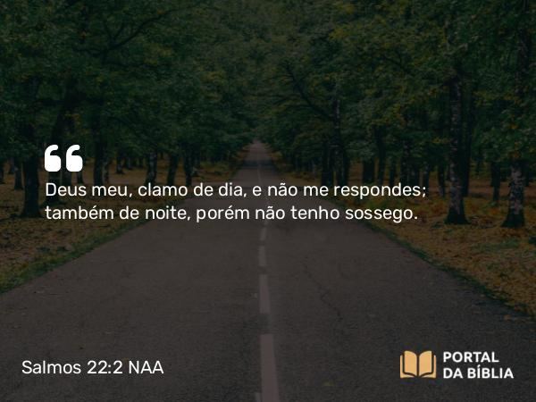 Salmos 22:2 NAA - Deus meu, clamo de dia, e não me respondes; também de noite, porém não tenho sossego.