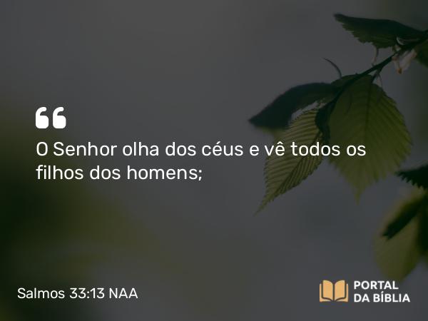 Salmos 33:13 NAA - O Senhor olha dos céus e vê todos os filhos dos homens;