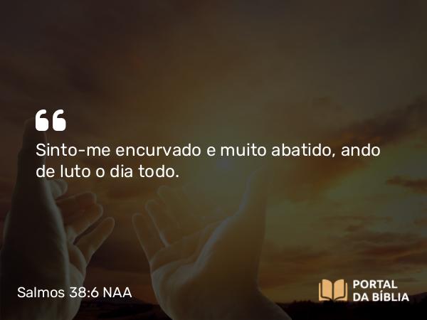 Salmos 38:6 NAA - Sinto-me encurvado e muito abatido, ando de luto o dia todo.