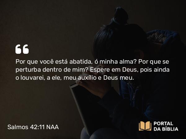 Salmos 42:11 NAA - Por que você está abatida, ó minha alma? Por que se perturba dentro de mim? Espere em Deus, pois ainda o louvarei, a ele, meu auxílio e Deus meu.