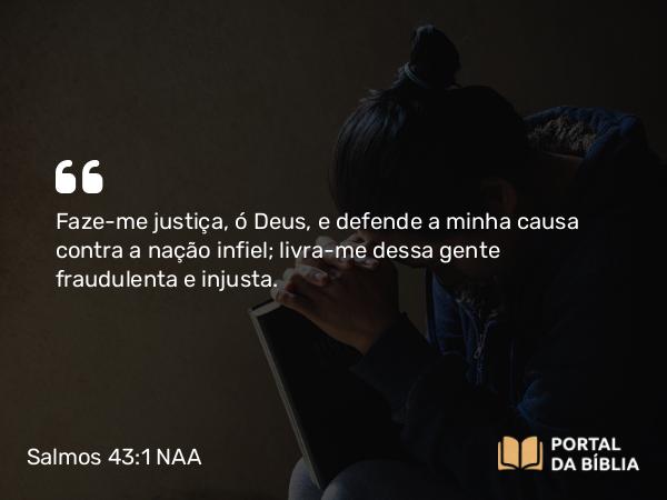 Salmos 43:1 NAA - Faze-me justiça, ó Deus, e defende a minha causa contra a nação infiel; livra-me dessa gente fraudulenta e injusta.