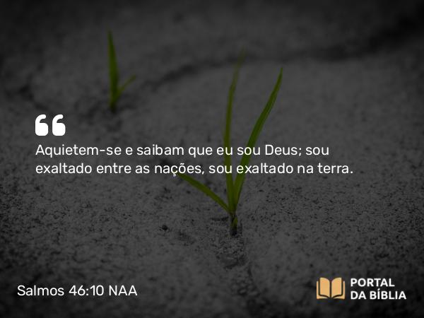 Salmos 46:10 NAA - Aquietem-se e saibam que eu sou Deus; sou exaltado entre as nações, sou exaltado na terra.