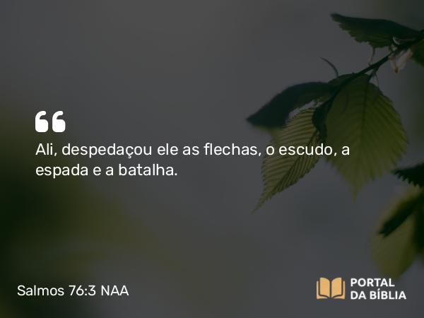 Salmos 76:3 NAA - Ali, despedaçou ele as flechas, o escudo, a espada e a batalha.