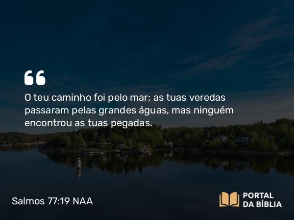 Salmos 77:19 NAA - O teu caminho foi pelo mar; as tuas veredas passaram pelas grandes águas, mas ninguém encontrou as tuas pegadas.