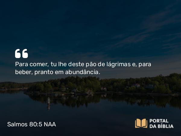 Salmos 80:5 NAA - Para comer, tu lhe deste pão de lágrimas e, para beber, pranto em abundância.