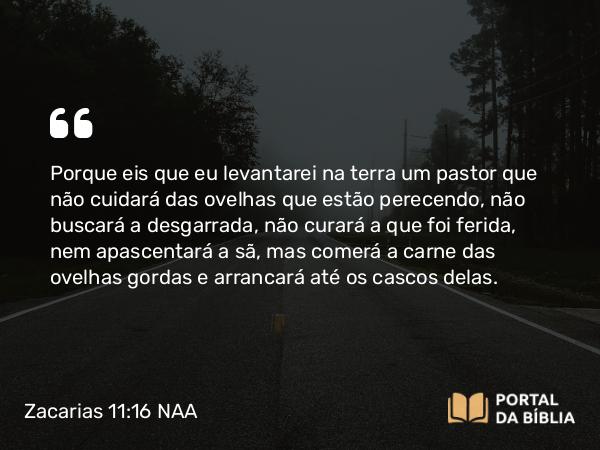 Zacarias 11:16-17 NAA - Porque eis que eu levantarei na terra um pastor que não cuidará das ovelhas que estão perecendo, não buscará a desgarrada, não curará a que foi ferida, nem apascentará a sã, mas comerá a carne das ovelhas gordas e arrancará até os cascos delas.