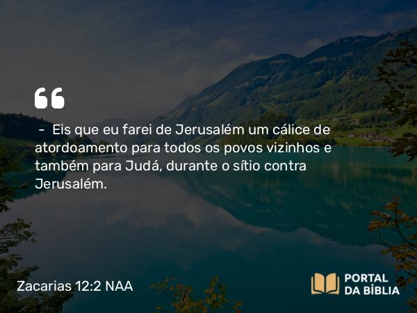 Zacarias 12:2-3 NAA - — Eis que eu farei de Jerusalém um cálice de atordoamento para todos os povos vizinhos e também para Judá, durante o sítio contra Jerusalém.