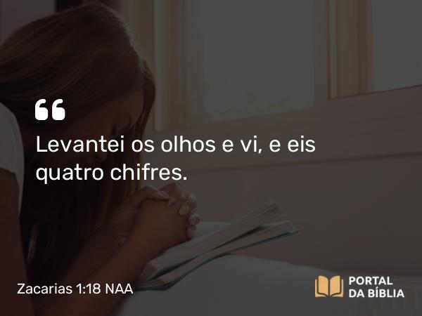 Zacarias 1:18 NAA - Levantei os olhos e vi, e eis quatro chifres.