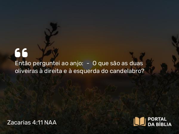 Zacarias 4:11-14 NAA - Então perguntei ao anjo: — O que são as duas oliveiras à direita e à esquerda do candelabro?