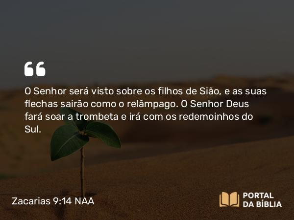 Zacarias 9:14 NAA - O Senhor será visto sobre os filhos de Sião, e as suas flechas sairão como o relâmpago. O Senhor Deus fará soar a trombeta e irá com os redemoinhos do Sul.