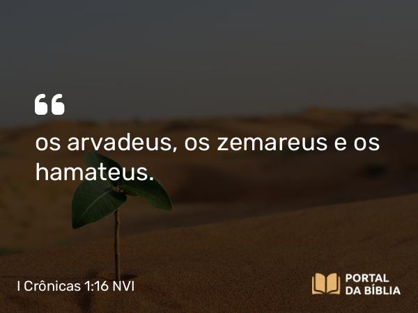 I Crônicas 1:16 NVI - os arvadeus, os zemareus e os hamateus.