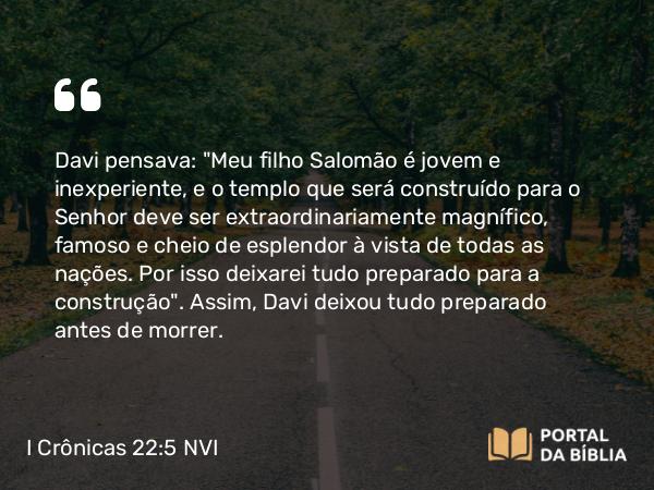 I Crônicas 22:5 NVI - Davi pensava: 